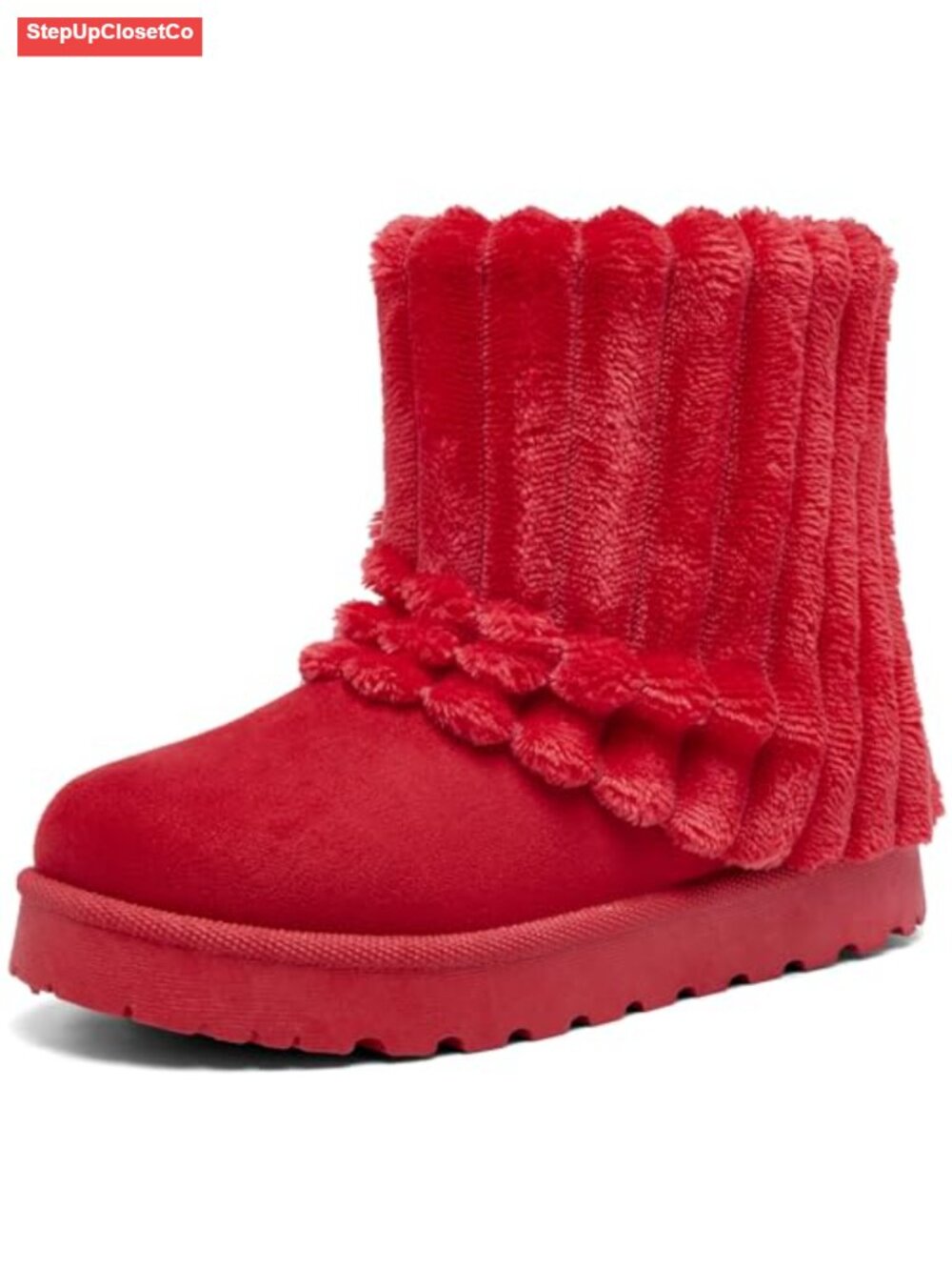 Suede Platform Ankle Snow Boots Faux Fur Lined Slip On Winter
